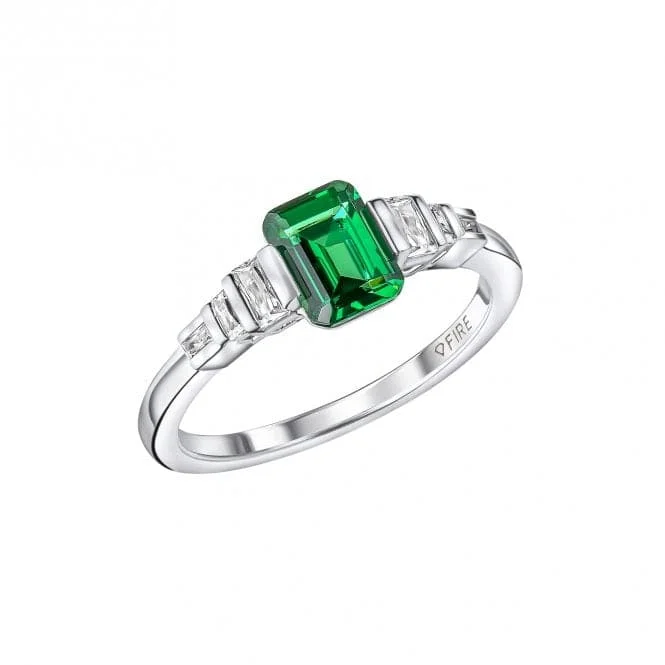 Geometric - Shaped Fashion Rings in Titanium with Iridescent InlaysSterling Silver Green and Clear Cubic Zirconia Ring R3870