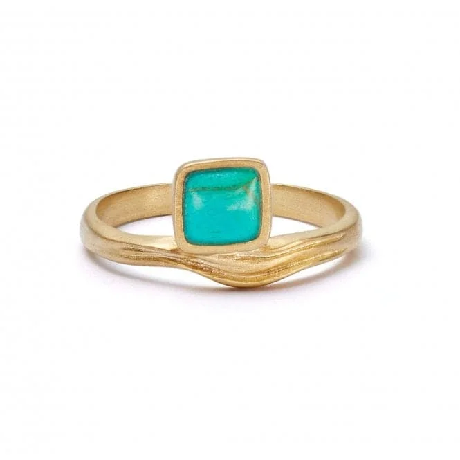 Adjustable Fashion Rings in Leather and Brass with a Tribal - Inspired DesignTurquoise Wave 18ct Gold Plated Ring SSR06_GP