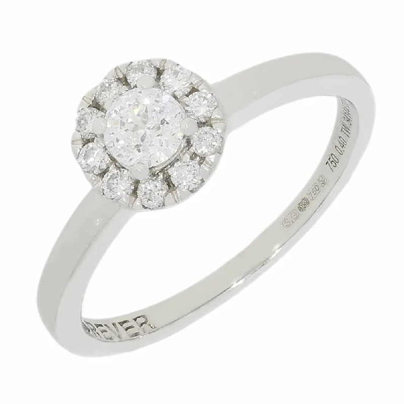 Vintage - Style Women's Diamond Rings with Floral - Engraved Bands and Multiple Diamond AccentsPre Owned 18ct White Gold 0.40cts Diamond Halo Ring