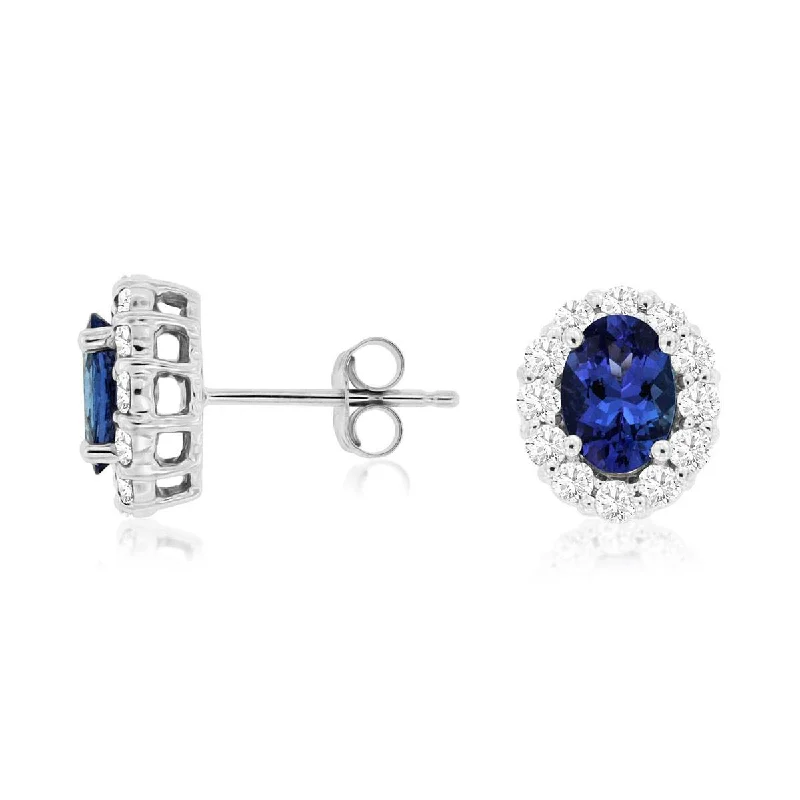 Emerald - cut diamond engagement ring set in a modern titanium bandNatural Blue Oval Tanzanite Diamond Halo Stud Earrings Earrings in White Gold