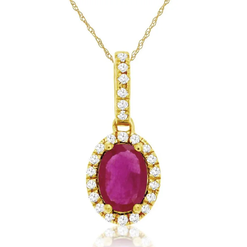 Round - cut diamond engagement ring with a twisted band design in 14K white goldNatural Red Oval Ruby Pave Diamond Halo Pendant Necklace in Yellow Gold