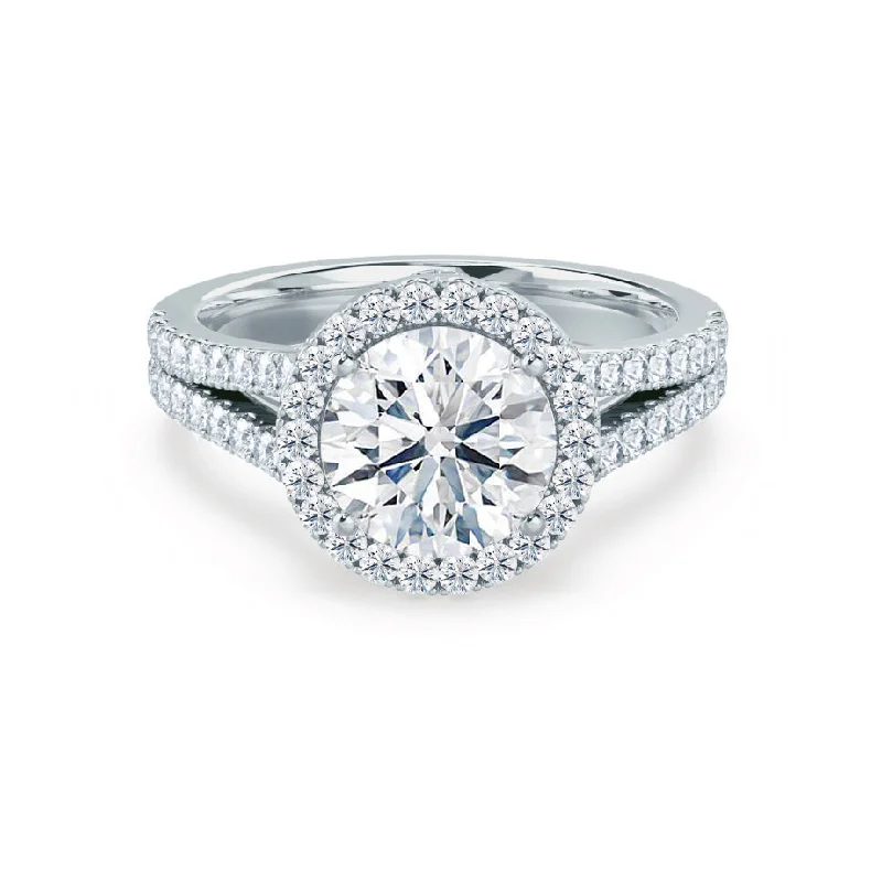 AMELIA - Round Moissanite & Diamond 950 Platinum Halo Ring