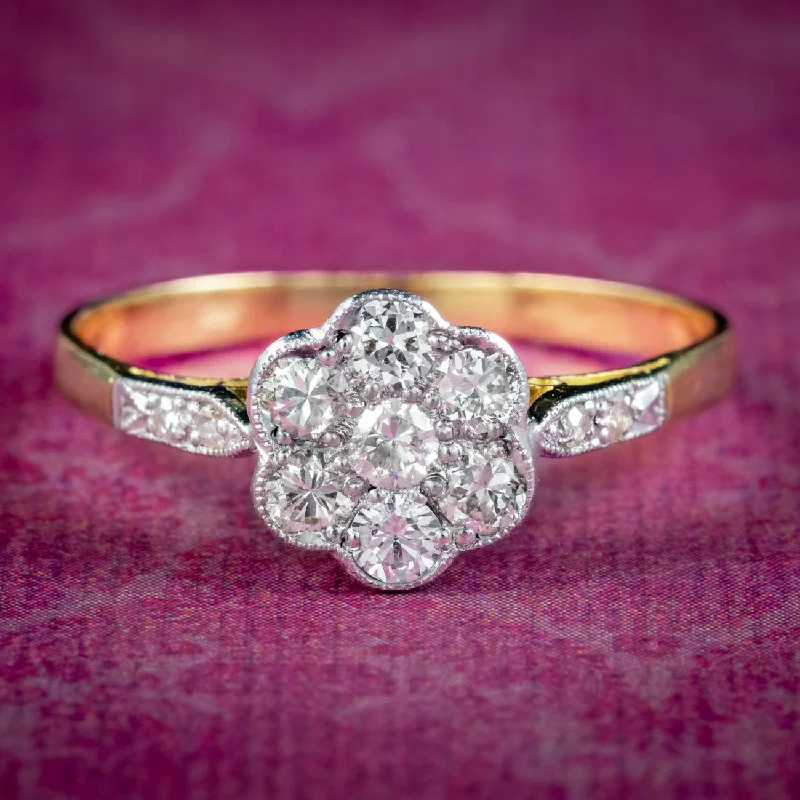 Vintage - Style Women's Diamond Rings with Floral - Engraved Bands and Multiple Diamond AccentsEdwardian Style Diamond Daisy Cluster Ring 0.70ct Of Diamond