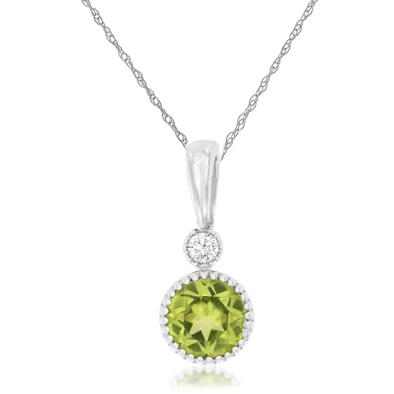 Emerald and diamond engagement ring in a vintage - inspired platinum bandGreen Beaded Bezel Set Round Peridot and Diamond Pendant Necklace in White Gold