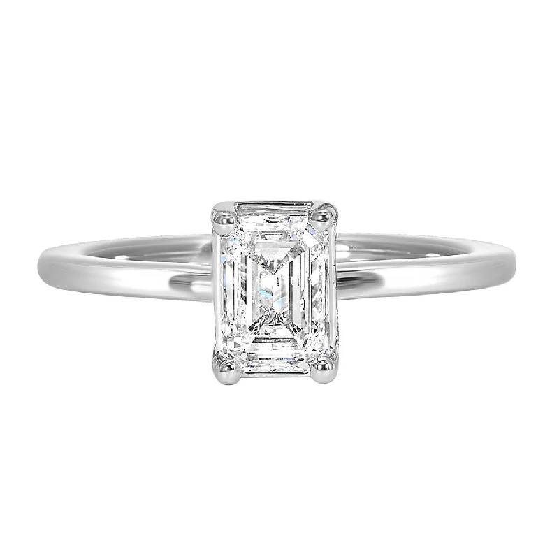 Asscher - cut diamond engagement ring with a pavé - set eternity band in platinumArt Deco Inspired Lab-Created Emerald Cut Diamond Engagement Ring in White Gold, 1.10 cttw