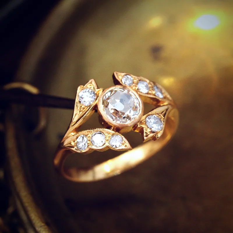 Engagement - Inspired Women's Rings with a Halo of Small DiamondsOh Romantic Glimmer! Handmade Old Cut Diamond Ring