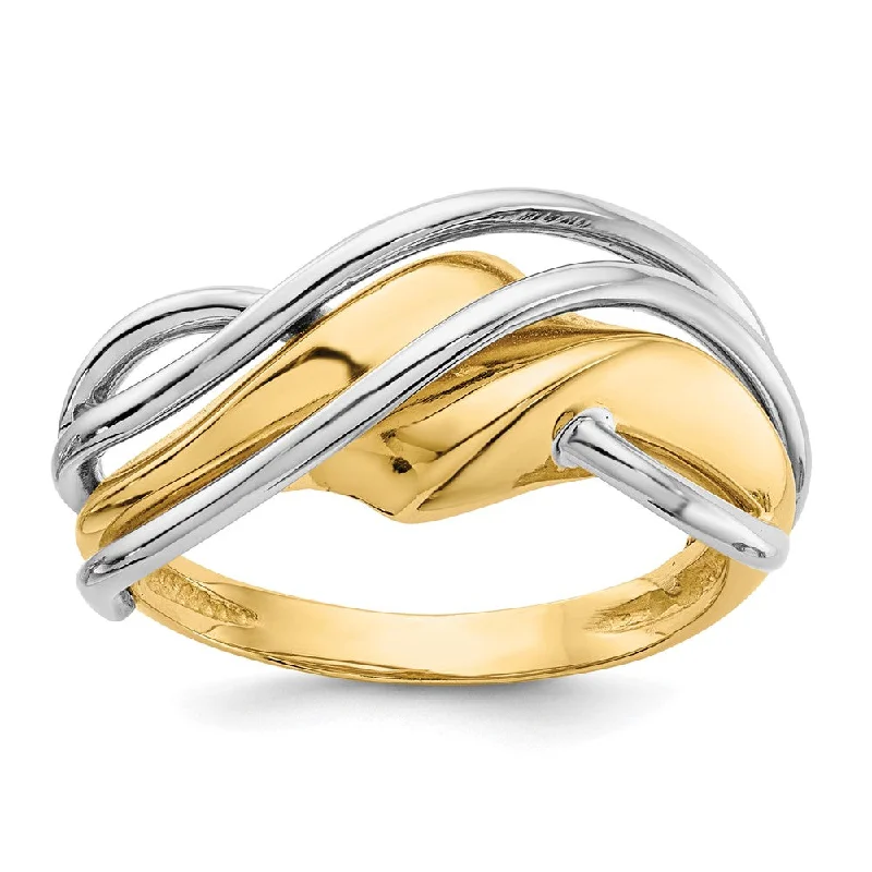 Stackable Fashion Rings in Rose - Gold Tone with Delicate Floral Engravings14k Two-tone Gold Two-tone Wave Ring