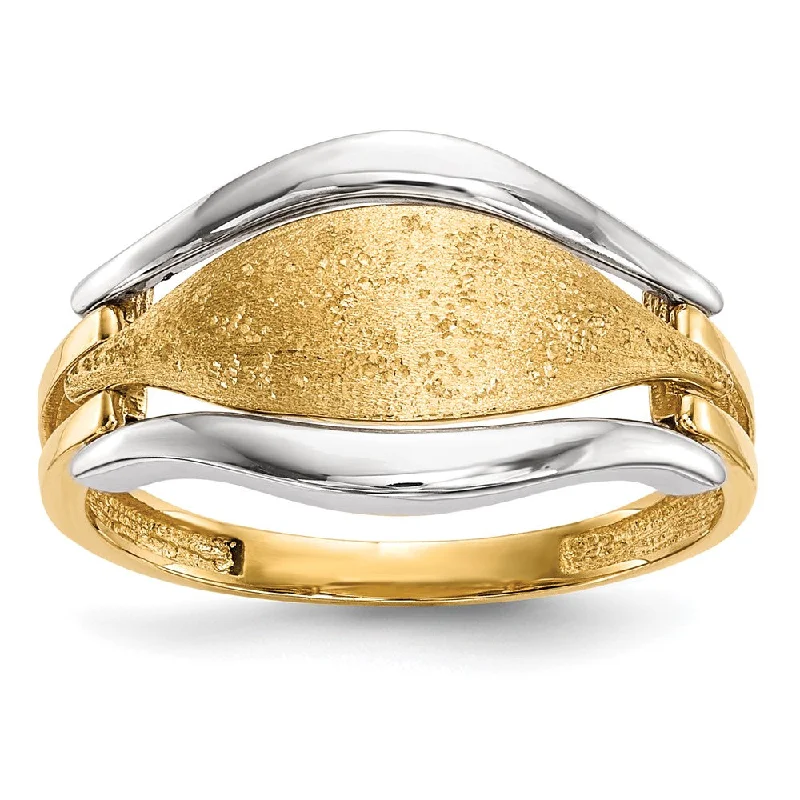 Minimalist Fashion Rings in Stainless Steel with a Single Solitaire Crystal14k Two-tone Gold Two-tone Polished and Textured Ring