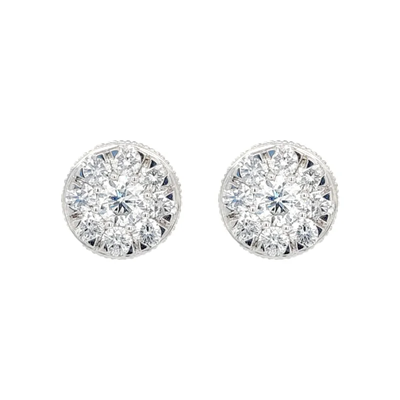 Round - cut diamond engagement ring with a twisted band design in 14K white goldDiamond Cluster Stud Earrings, 1.50 ctw