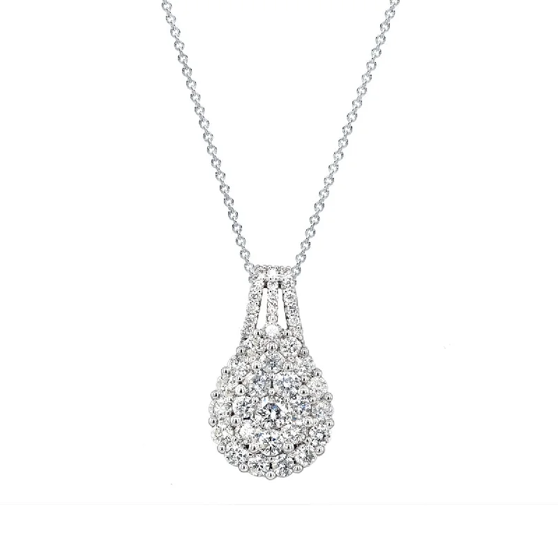 Radiant - cut diamond engagement ring with a bezel - set center stone in 18K yellow goldPear Shaped Diamond Cluster Pendant Necklace in White Gold, 2.0 cttw