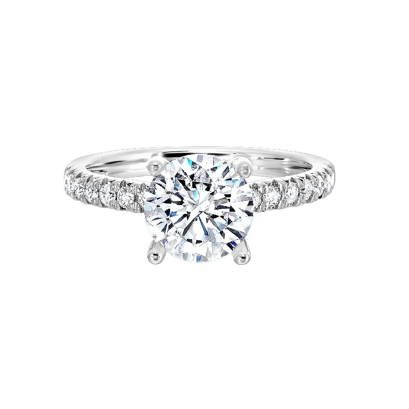 Aquamarine and diamond engagement ring in a 18K white - gold setting with a scalloped edgeRound Brilliant Cut Hidden Halo Lab-Created Diamond Pave Engagement Ring in White Gold, 2.38 cttw