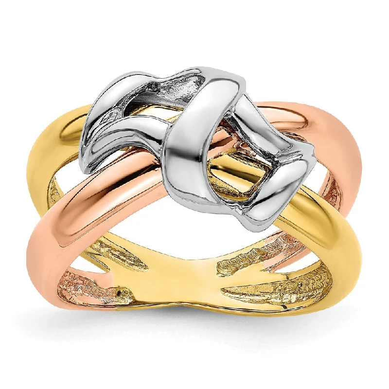 Chunky Fashion Rings in Copper with Geometric Patterns for a Bold Accessory14k Tri-color Gold Polished Woven Band