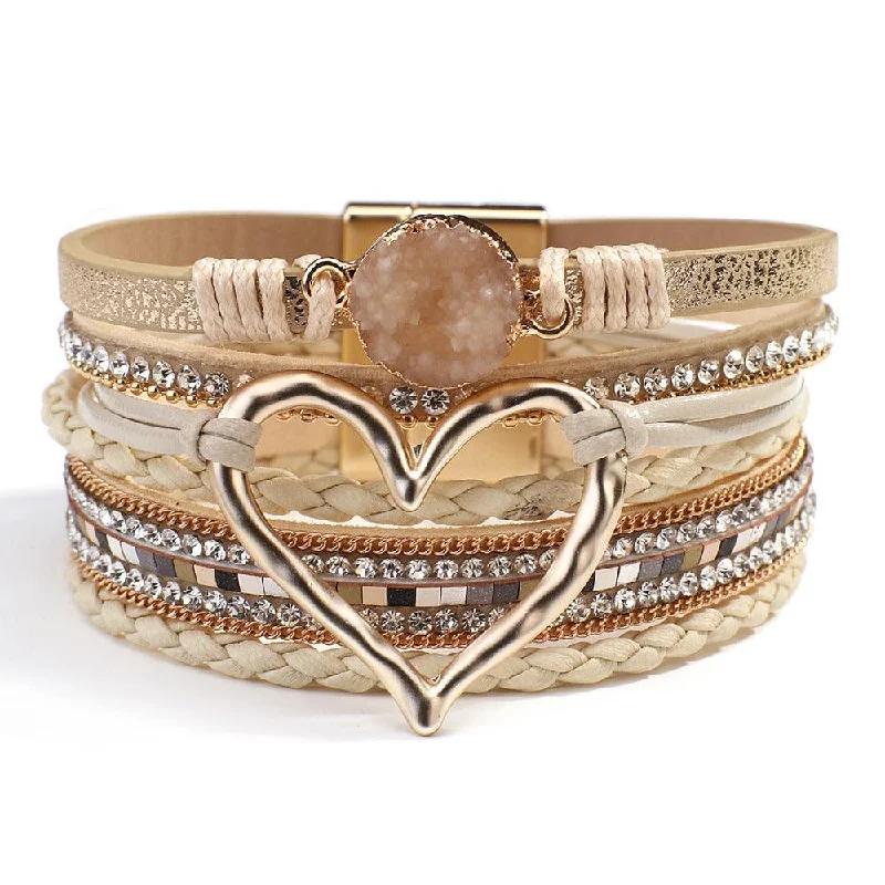 Vintage - Inspired Women's Cuff Bracelets with Filigree Work for a Retro Appeal'Dalgu' Heart Charm Cuff Bracelet - beige