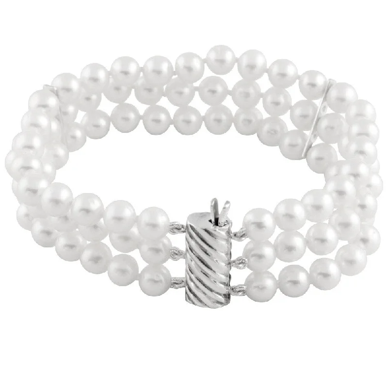 Cultured Akoya Pearl Bracelet with Sterling Silver Clasp for Timeless EleganceTriple Row White Freshwater Pearl Bracelet (5-6 mm)