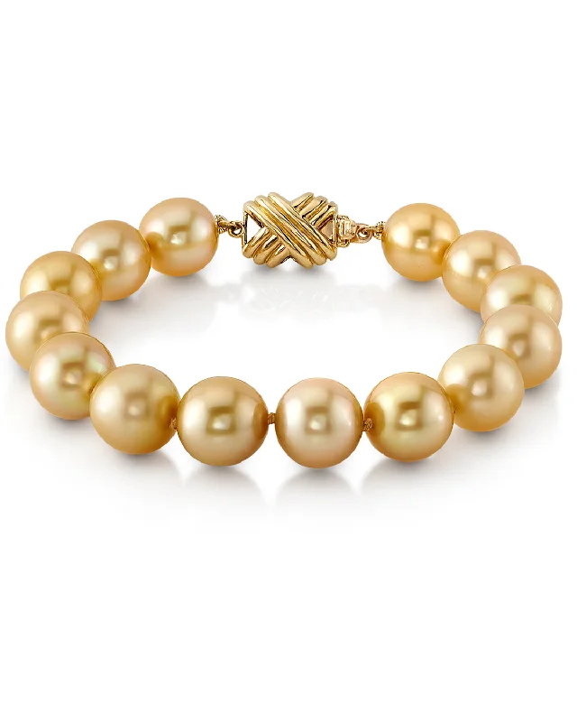 Mother - of - Pearl Inlay Pearl Bracelet with Brass Accents for a Luxurious TextureGolden South Sea Pearl Bracelet, 10.0-11.0mm