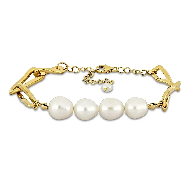 Bridal Pearl Bracelet with Ivory - Toned Pearls and Swarovski Crystals for a Wedding Day SparkleMiadora 9-9.5mm Cultured Freshwater Pearl Pearl Drop Bracelet Yellow Silver