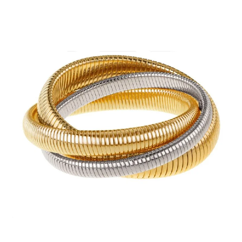 Solid Gold Bangles with Intricate Floral Engravings for a Luxurious LookTriple Cobra Bracelet in Gold, Rhodium