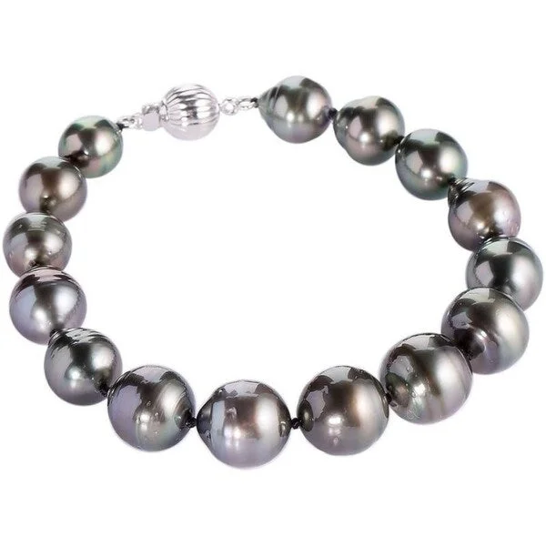 Men's Minimalist Pearl Bracelet with Matte Black Metal Accents for a Modern AestheticDaVonna Sterling Silver 8-10 mm Black Baroque Tahitian Pearl Bracelet