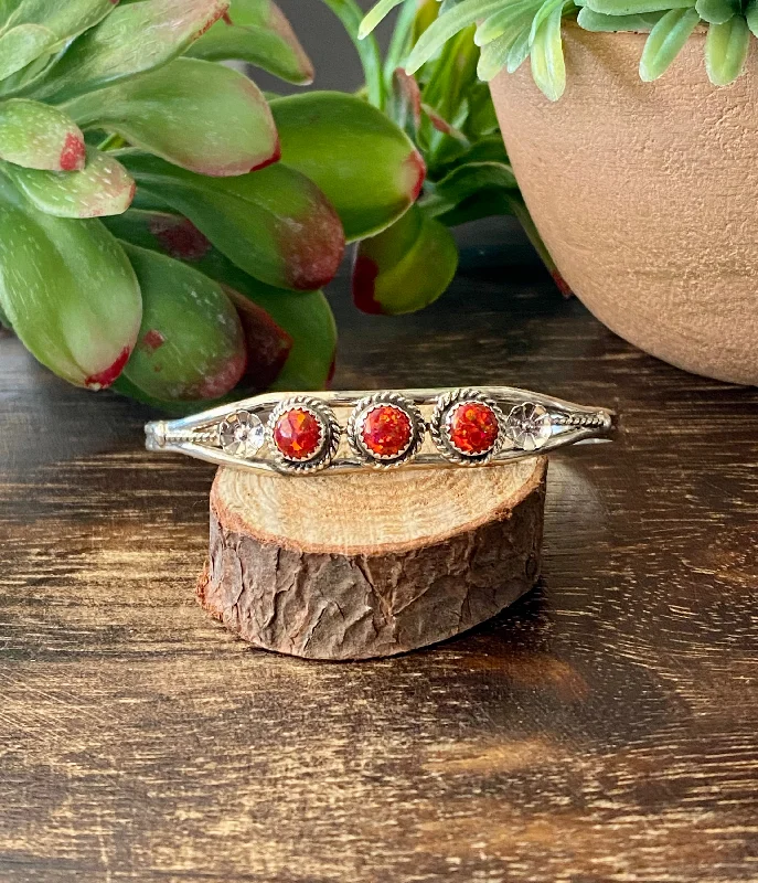 Wooden Women's Cuff Bracelets with Carved Motifs for a Natural and Artistic LookNavajo Made Red Opal & Sterling Silver Cuff Bracelet