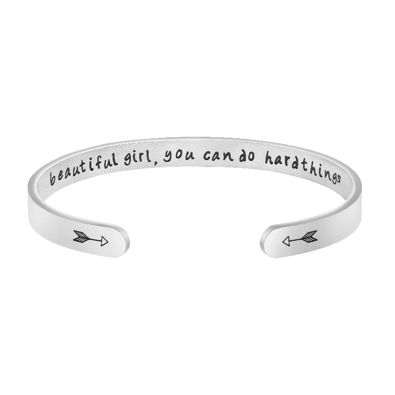 Women's Sterling Silver Cuff Bracelets with Engraved Floral Patterns for a Romantic LookJoycuff Beautiful Girl, You Can Do Hard Things