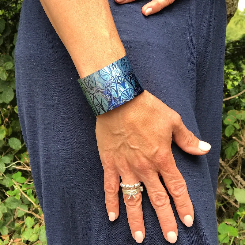 Women's Beaded Cuff Bracelets in Bohemian Style with Multiple Colors for a Summer LookMidnight Stag Cuff Bracelet - Comtemporary Stag  Jewellery in Blue - easy wear lightweight aluminium.