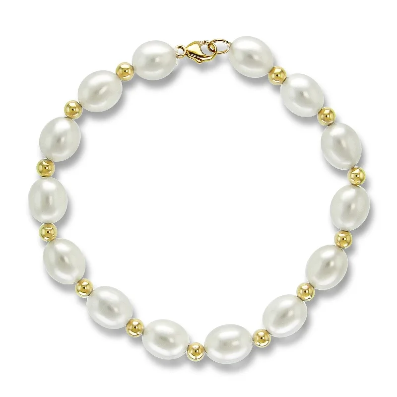 Beach - Inspired Pearl and Shell Bracelet with Seashell - Shaped Beads for a Summery LookDaVonna Freshwater 8-8.5mm Pearl Bracelet with 4mm Gold Beads in 14k 7.5inches