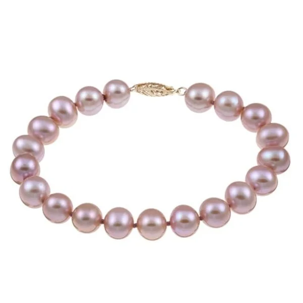 Pearl Bracelet with Hidden Magnetic Clasp for Easy and Secure WearDaVonna 14k yellow Gold 10-11 Pink Freshwater Pearl Bracelet 7.25-inch