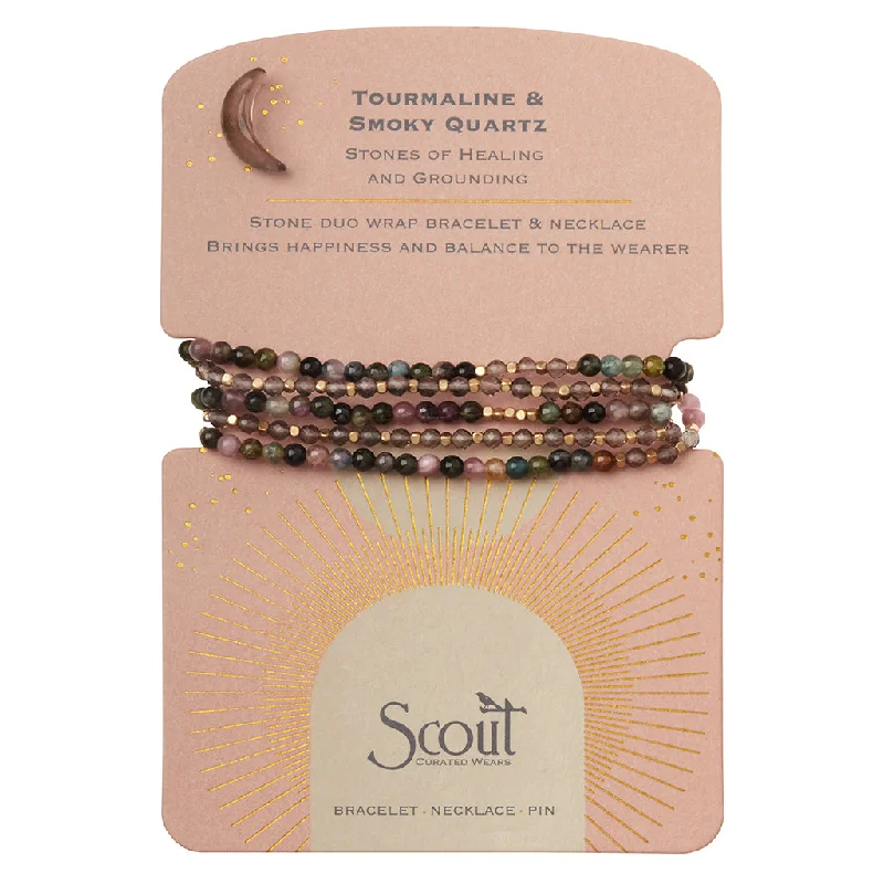 Pearl - Embellished Wrap Bracelets for an Elegant AppearanceStone Duo Wrap Bracelet/Necklace/Pin - Tourmaline & Smoky Quartz