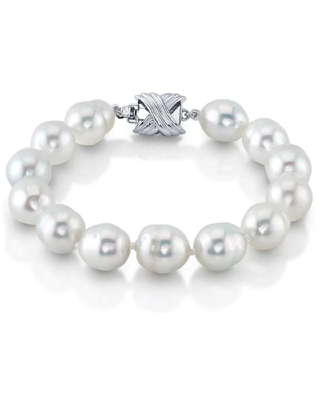 Hand - Painted Pearl Bracelet with Floral Motifs for an Artistic and Unique PieceWhite South Sea Baroque Pearl Bracelet, 9.0-10.0mm