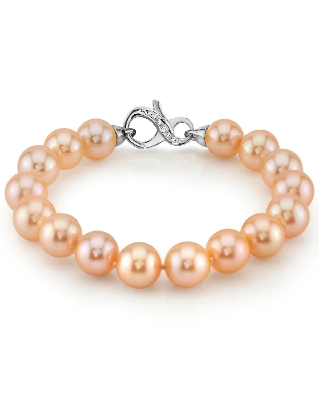 Vintage - Reproduction Pearl Bracelet with Filigree Metalwork for a Retro Appeal9.5-10.5mm Peach Freshwater Pearl Bracelet