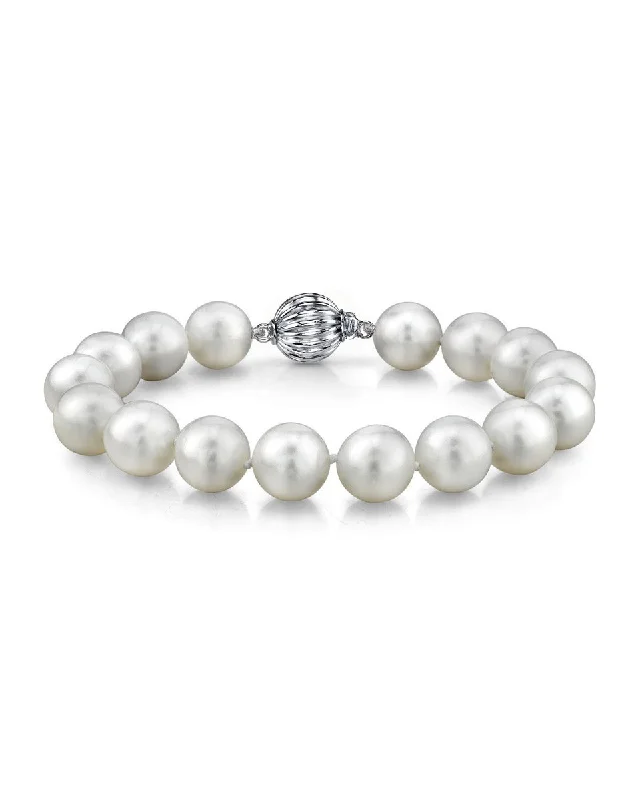 Pearl and Leather Cuff Bracelet with Studded Embellishments for a Rocker - Inspired Style11-12mm White South Sea Pearl Bracelet