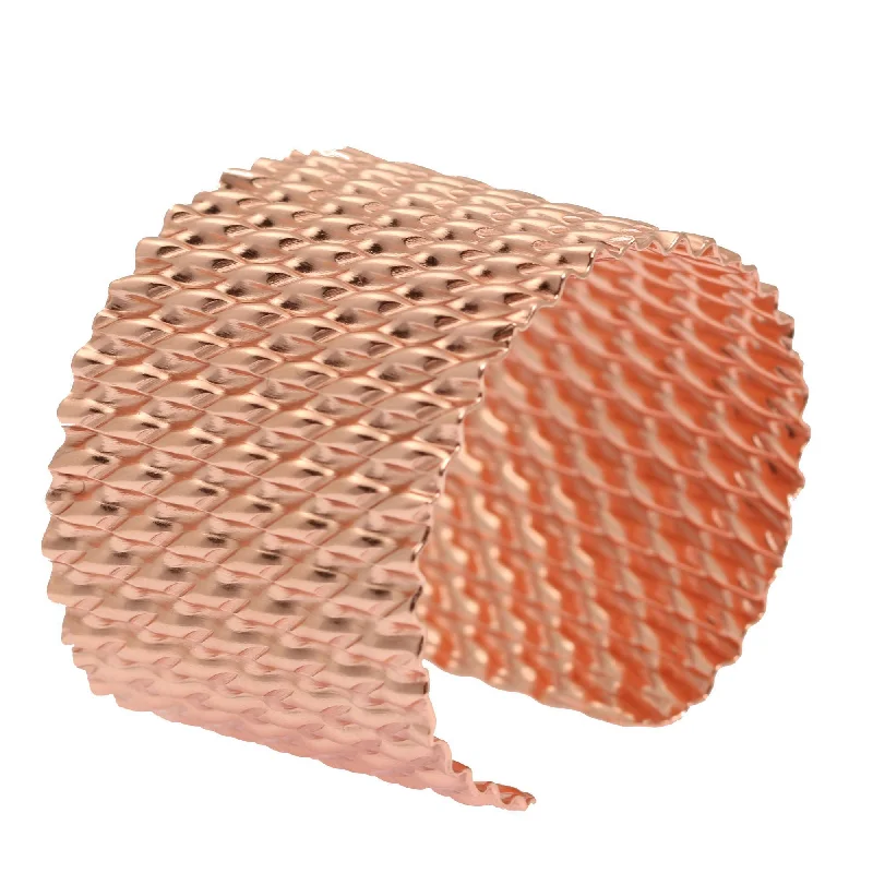 Rose Gold - Toned Women's Cuff Bracelets with Cubic Zirconia for a Glamorous LookDouble Corrugated Copper Cuff