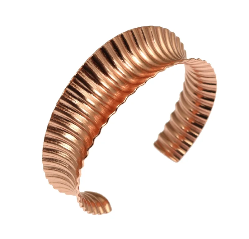 Rose Gold - Toned Women's Cuff Bracelets with Cubic Zirconia for a Glamorous LookCorrugated Copper Anticlastic Tapered Handmade Cuff