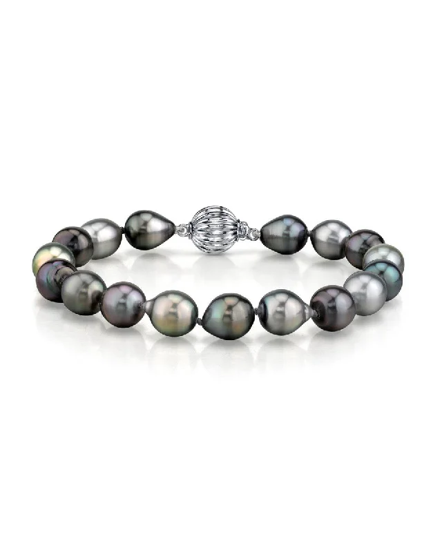 Hand - Painted Pearl Bracelet with Floral Motifs for an Artistic and Unique PieceMulti-Color Tahitian Drop-Shape Pearl Bracelet, 9.0-10.0mm - AAA/AAAA Quality