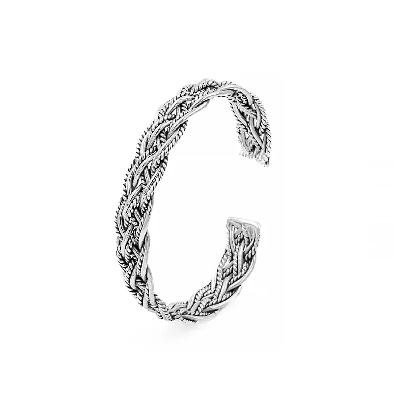 Women's Sterling Silver Cuff Bracelets with Engraved Floral Patterns for a Romantic LookHalyard 925 Sterling Silver twisted cuff bracelet