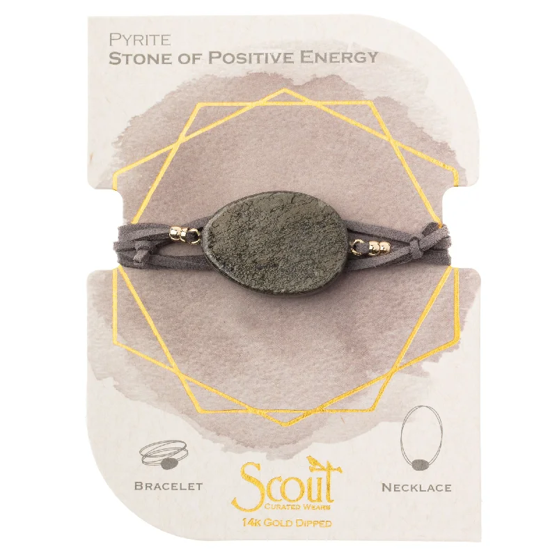 Wrap Bracelets with Chain Links for a Modern and Trendy LookSuede/Stone Wrap - Pyrite/Gold/Stone of Positive Energy