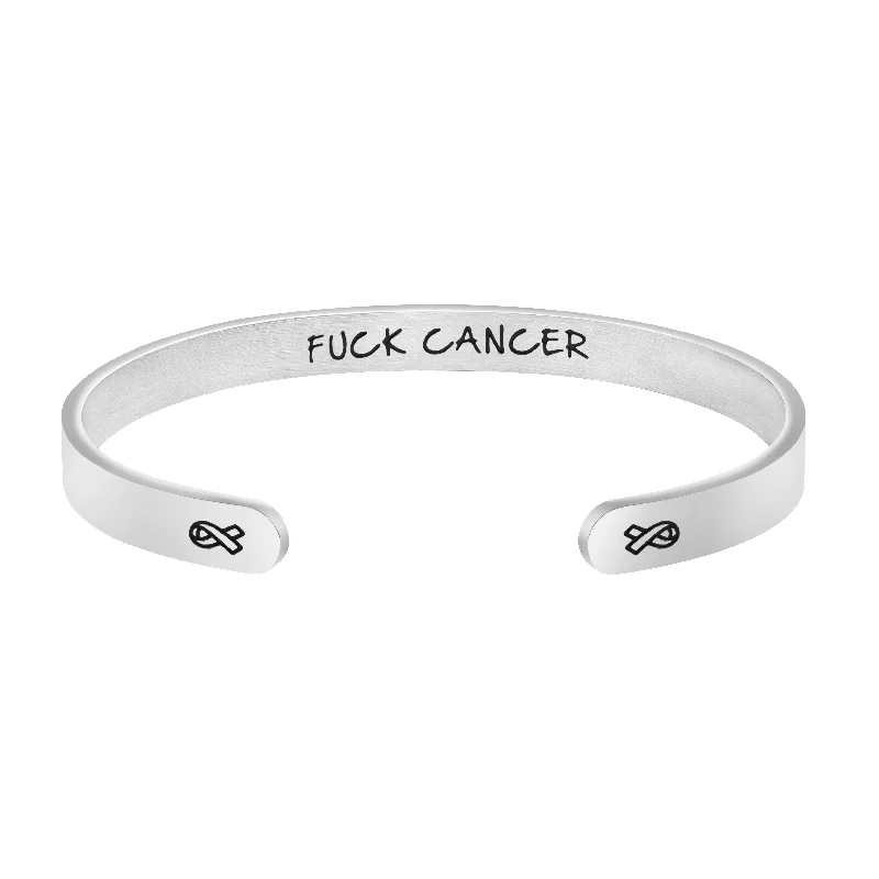 Adjustable Women's Elastic Cuff Bracelets with Pearl Accents for a Feminine TouchF**k Cancer Mantra Cuff Bracelet Hidden Message Cancer Survivor Gift for Women