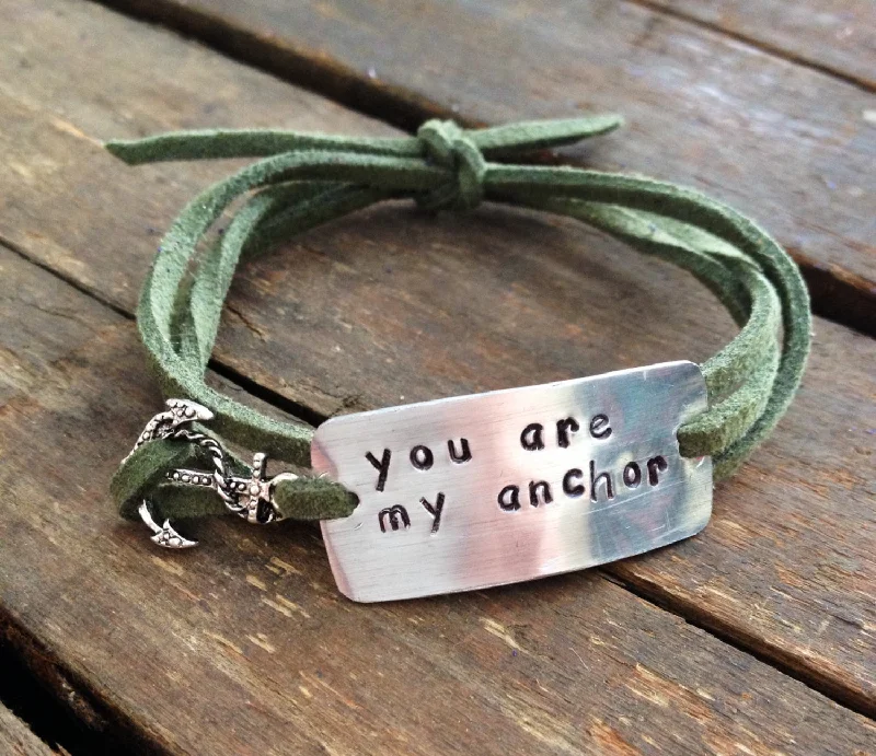 Stackable Wrap Bracelets in Different Widths and TexturesYou Are My Anchor, Wrap Bracelet