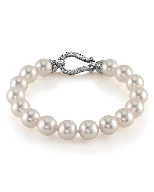 Pearl Bracelet with LED - Lit Pearl Accents for a Glowing and Eye - Catching EffectWhite Japanese Hanadama Akoya Pearl Bracelet, 9.5-10.0mm