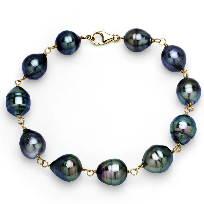 Mother - of - Pearl Inlay Pearl Bracelet with Brass Accents for a Luxurious TextureDaVonna 14k Yellow Gold Black Tahitian Pearl Link Bracelet (8-10 mm)