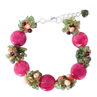 Hand - Painted Pearl Bracelet with Floral Motifs for an Artistic and Unique PieceHandmade Multi-gemstone Pearl 'Peony Romance' Bracelet (4 mm) (Thailand)