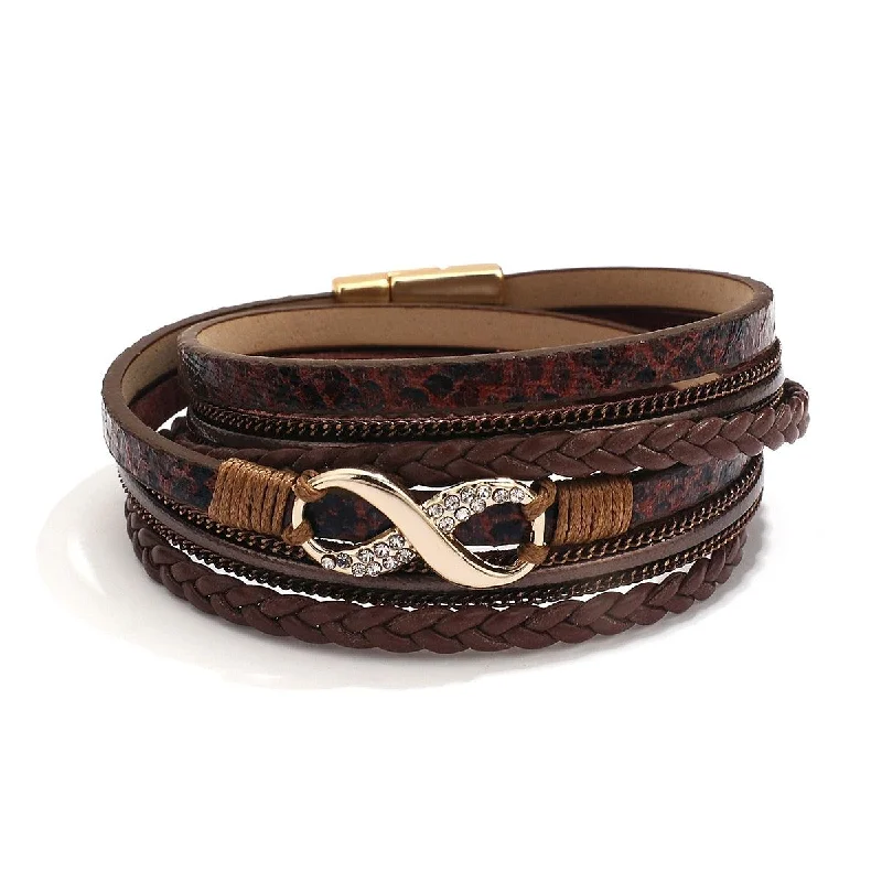 Adjustable Wrap Bracelets with Magnetic Closures for Easy Wear'Infinity' Charm Wrap Bracelet - brown