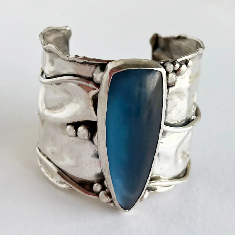 Wooden Women's Cuff Bracelets with Carved Motifs for a Natural and Artistic LookSatin Blue Topaz in Sterling Silver Cuff Bracelet