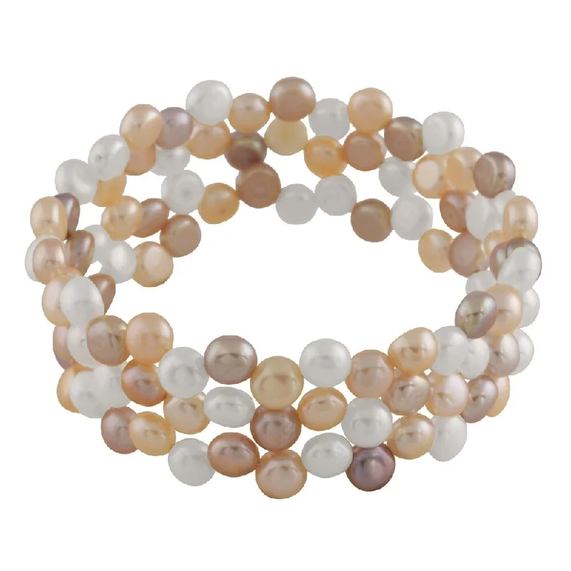 Adjustable Leather and Pearl Bracelet with Braided Detail for a Boho - Chic VibeTriple Row Coil Pearl Bracelet