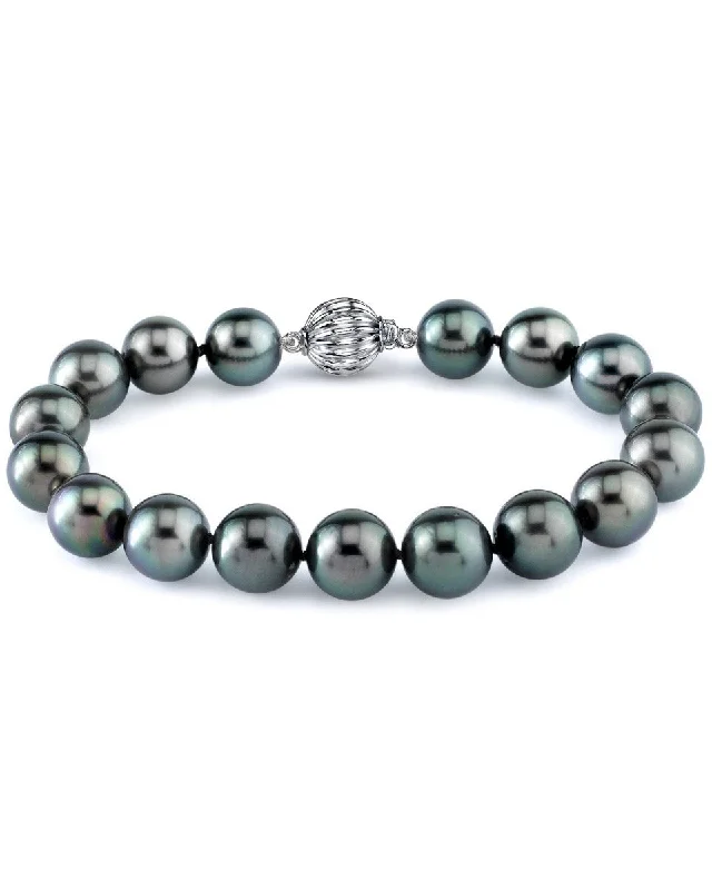 Vintage - Reproduction Pearl Bracelet with Filigree Metalwork for a Retro AppealTrue Round Black Tahitian Pearl Bracelet, 8.0-9.0mm - AAA Quality