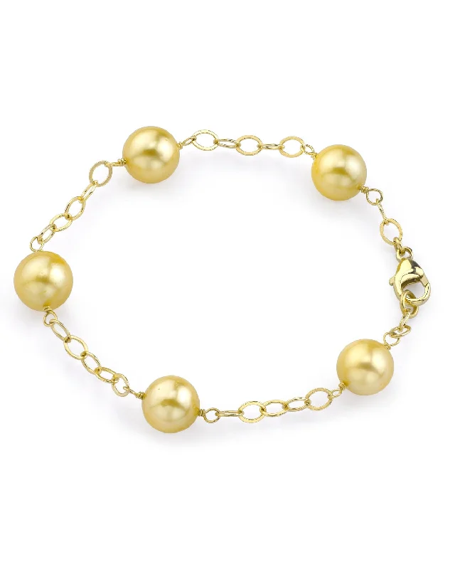 Pearl Bracelet with LED - Lit Pearl Accents for a Glowing and Eye - Catching EffectGolden South Sea Tin Cup Pearl Bracelet