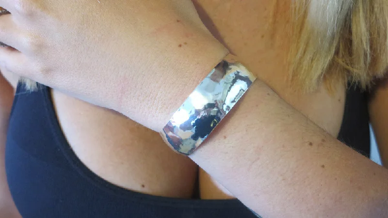 Enamel - Painted Women's Cuff Bracelets in Bold Colors for a Pop of ColorMedium Silver Hammered Cuff.