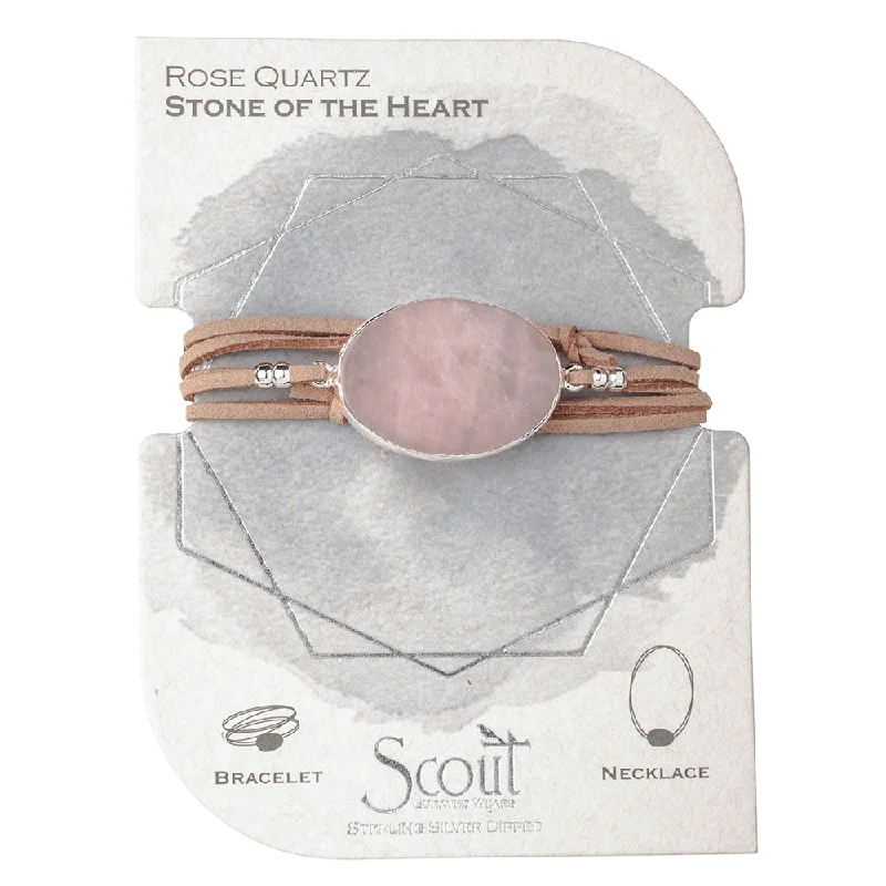 Wrap Bracelets with Tassel Endings for a Playful and Chic StyleSuede/Stone Wrap - Rose Quartz/Silver/Stone of the Heart