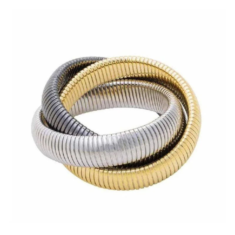 Stretch Bangle Bracelets with Elastic Cord for a Comfortable FitLarge Triple Twist Cobra Bracelet Gold Rhodium Gunmetal