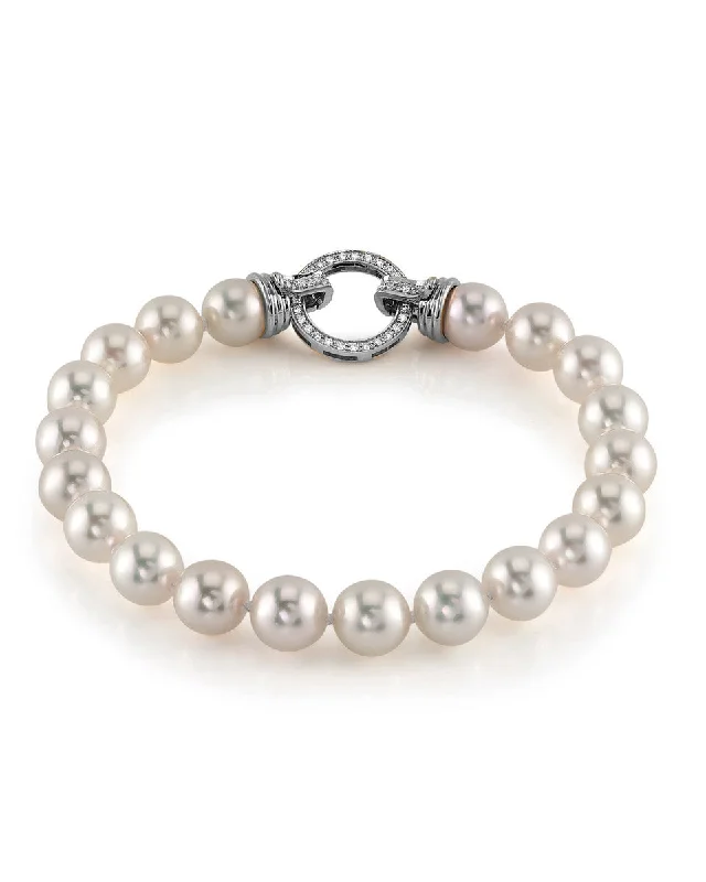 Pearl Bracelet with Zodiac Charm for a Personalized and Symbolic AccessoryWhite Hanadama Japanese Akoya Pearl Bracelet, 7.5-8.0mm